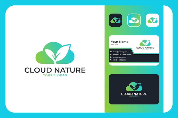 Cloud-naturblatt-logo-design und visitenkarte