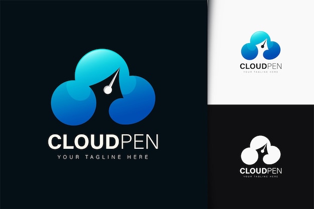 Cloud-pen-logo-design mit farbverlauf