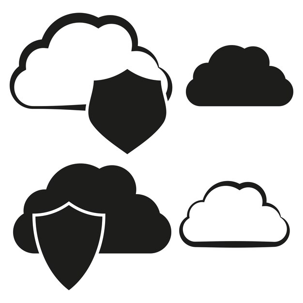 Cloud-Sicherheits- und Speicher-Ikonen-Set Schild mit Cloud-Symbol Daten
