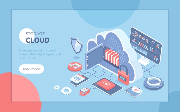 Vektor cloud-speicherdienst internet-hosting-anbieter datensicherung cloud-computing große cloud als safe