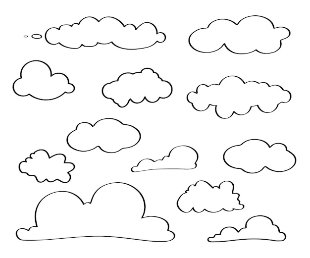 Vektor cloud-symbol. wolken-linie-kunst-symbol. satz verschiedener himmel in linie oder umriss