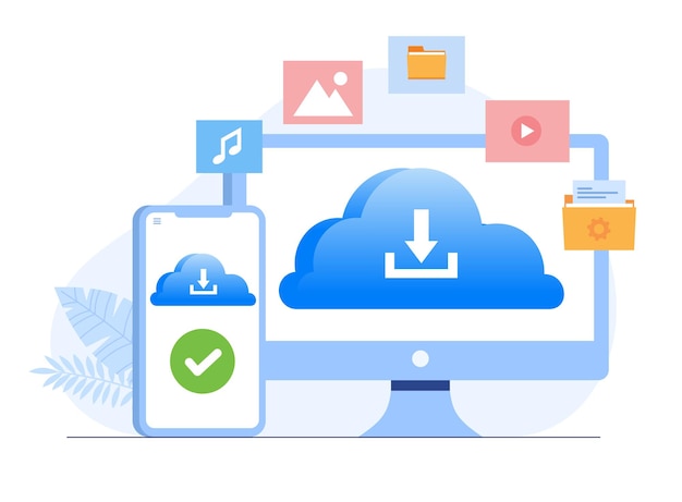 Cloud-systemdatei-download-datenbank-schutzkonzept rechenzentrums-dateiverwaltung flaches illustrationsvektorbanner