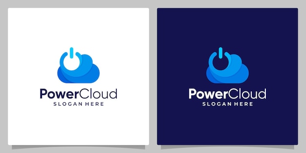 Cloud-technologie-logo-design-vorlage mit button power-logo mit farbverlauf. premium-vektor