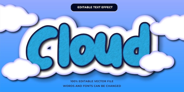 Cloud-texteffekt, editierbarer blauer text, moderner und schwarz-weißer umriss-schriftstil