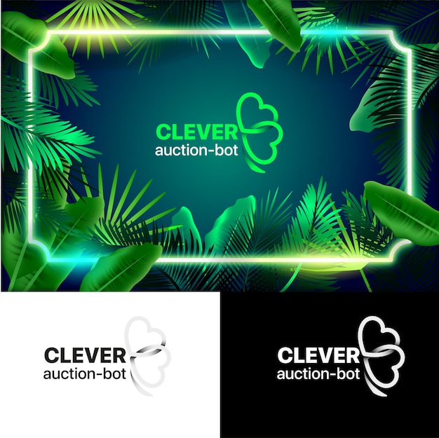 Clover auction-bot premium grünes logo. symbol mit pflanzenblättern.
