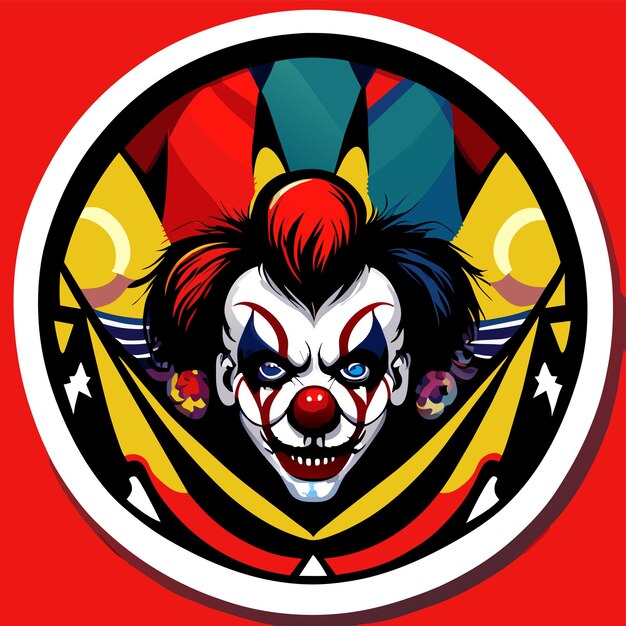 Vektor clown-kopf-joker-maskottchen-logo handgezeichnetes flaches stilvolles cartoon-aufkleber-ikon-konzept isoliert