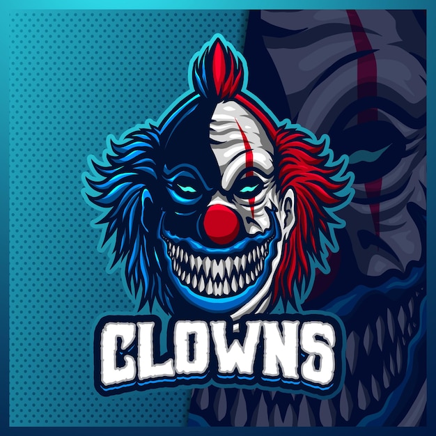 Clown maskottchen esport logo design illustrationen vorlage, joker logo für teamspiel