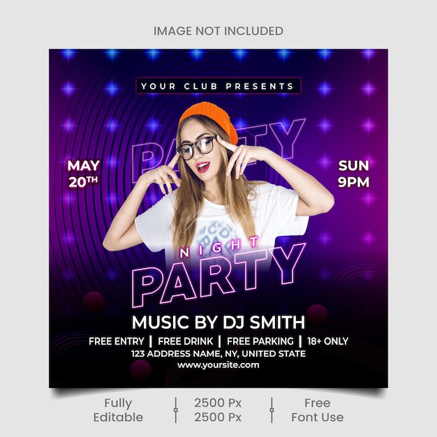 Club dj party flyer social media post und web banner vorlage