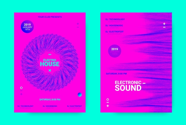 Vektor clubplakate entwerfen abstrakte neonplakate für elektronische musik