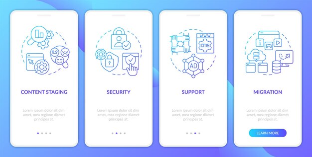CMS-Plattformanforderungen Blauer Farbverlauf beim Onboarding des Bildschirms der mobilen App
