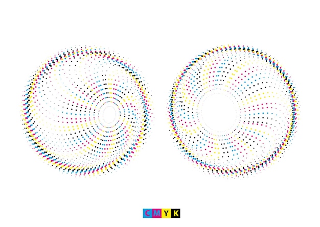 cmyk zwei Kreise mit bunten Punkten darauf setzen cmyk-Vektorillustration einer Blume
