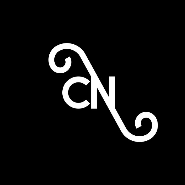 Cn-logo auf schwarzem hintergrund: kreative initialen, c-logo-konzept, c-buchstaben-design, c-weißbuchstaben-design auf schwarzen hintergrund, c-n-c-n-logo