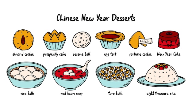 Cny-feier chinese new year desserts vector illustration