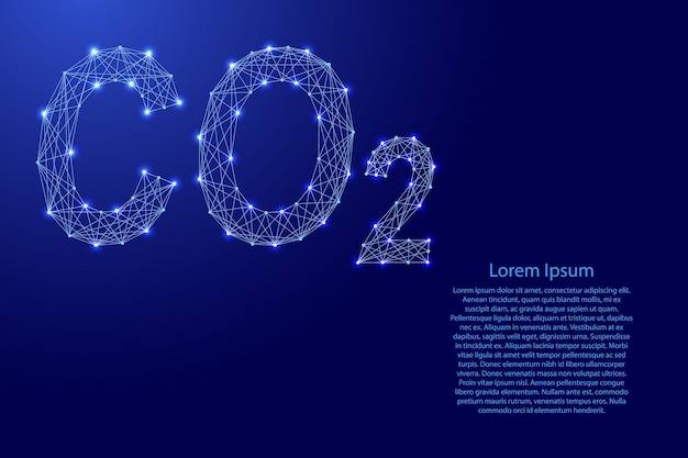 co2-emissionen kohlendioxidverschmutzung ökologie umwelt von futuristischen polygonalen blauen linien und leuchtenden sternen für banner poster grußkarten vektorillustration