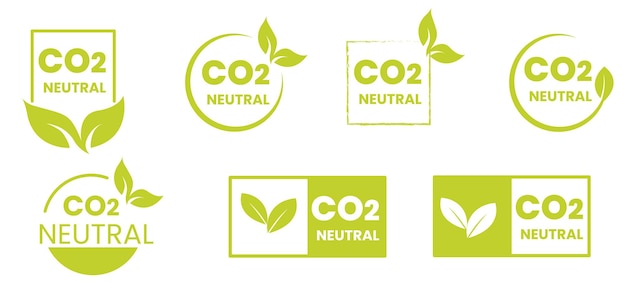 CO2-neutraler Aufkleber Etikett Abzeichen und Logo Ökologie-Symbol Logo-Vorlage mit grünen Blättern für Organe