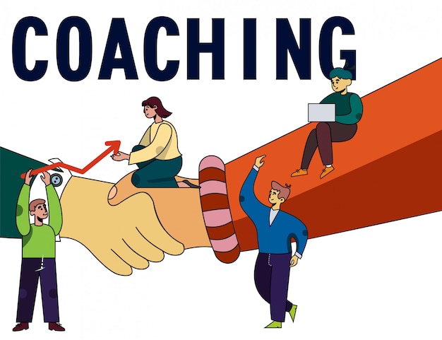 Coaching poster mit menschen und handschlag