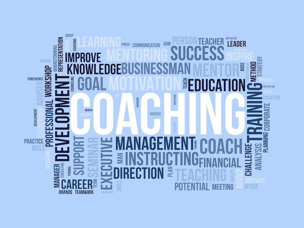 Coaching-Wortwolk-Vorlage Unterstützung von Konzeptvektoren Tagcloud-Hintergrund