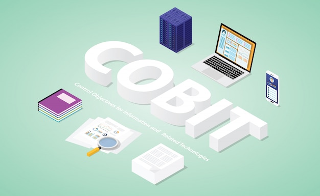 Cobit-kontrollziele für informationen und verwandte technologien mit modernem isometrischem stil