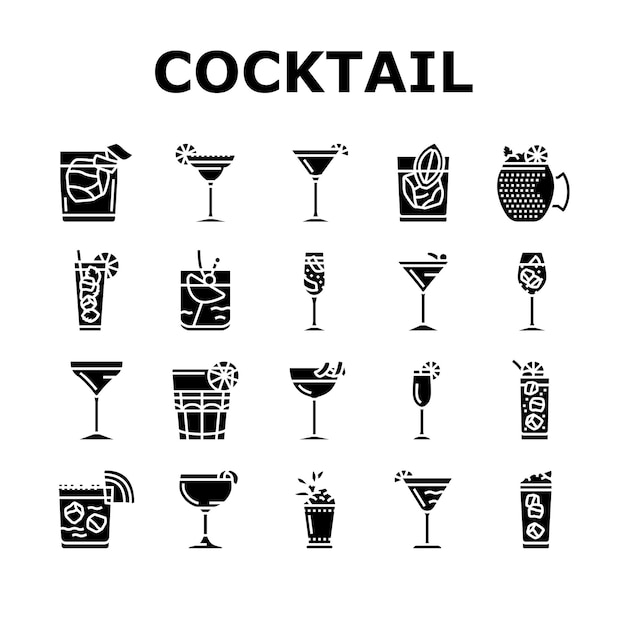 Cocktail-glas-drink-alkohol-bar-symbole setzen vektor