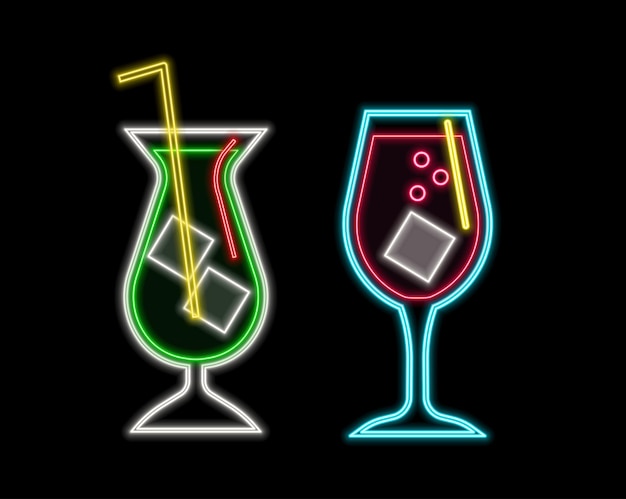 Cocktail Margarita Blue HawaiianMojitoBloody Mary Cosmopolitan und Tequila Sonnenaufgang Neonschild auf