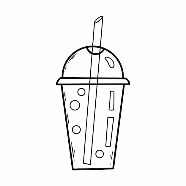 Cocktail mit stroh in plastikbecher getränk vektor-droodle-illustration straßennahrung
