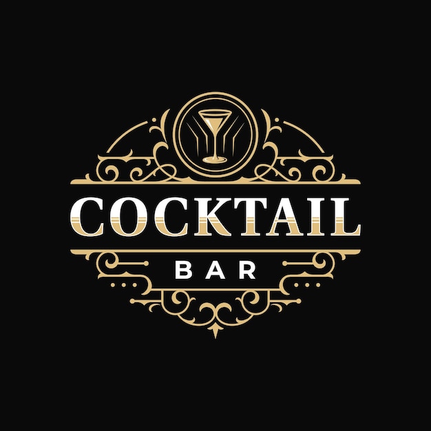 Cocktailbar und restaurant königlicher luxus verziertes vintage-viktorianisches typografie-logo-design