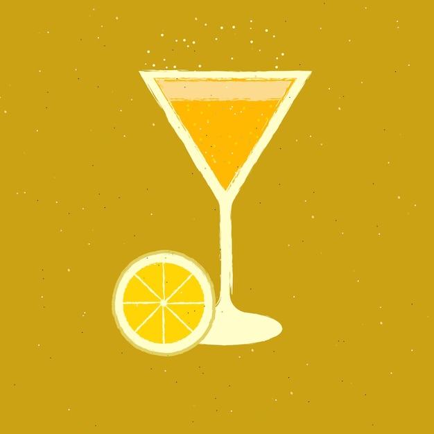 Cocktailglas Martini Zitronenscheibe Vektor flache Illustration Textur Vorbereitung alkoholische Getränke
