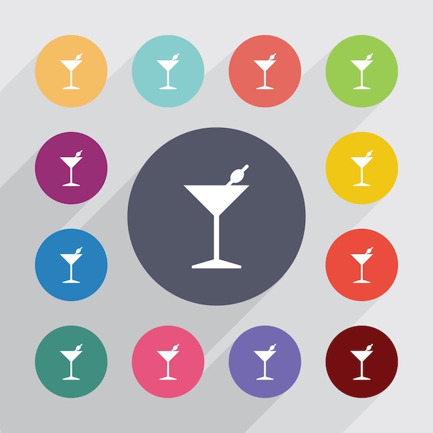 Cocktailkreis, flache ikonen eingestellt. runde bunte knöpfe. vektor