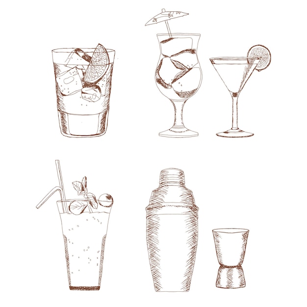 Cocktails packen handgezeichnete Skizze Kunstvektor transparenten Hintergrund