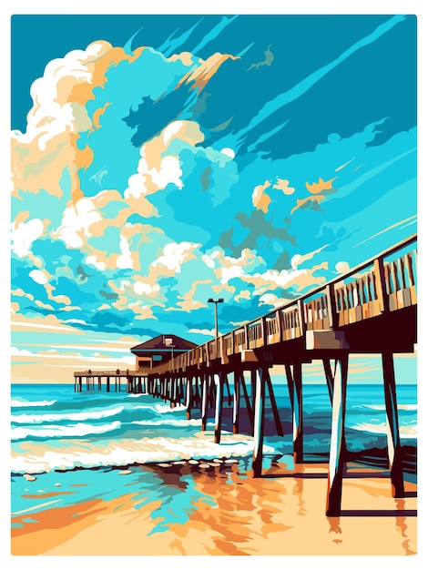 Cocoa beach florida vintage reiseposter souvenir postkarten porträtmalerei wpa-illustration