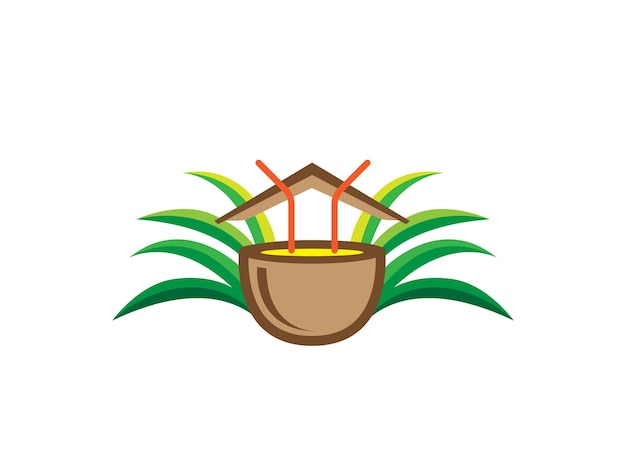 Coconut drink house logo mit natürlichen blättern