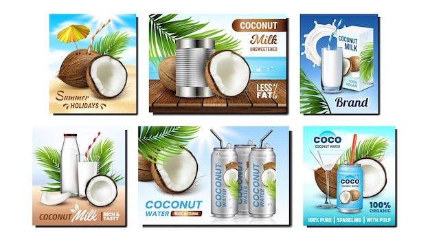 Vektor coconut drink verpackungsbox set