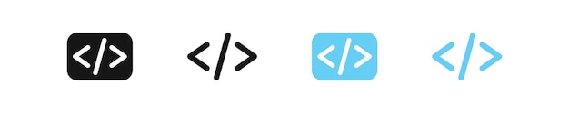 Code-Symbol Software-Symbol Entwicklerzeichen Frontend-Backend-Symbole Symbole für Computertechnologie Schwarze und blaue Farbe Vektorzeichen