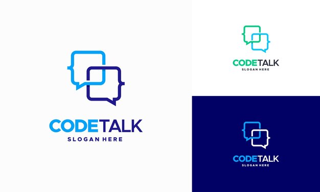 Code talk logo entwirft konzeptvektor, code-programmierer-forum-logo-vorlage