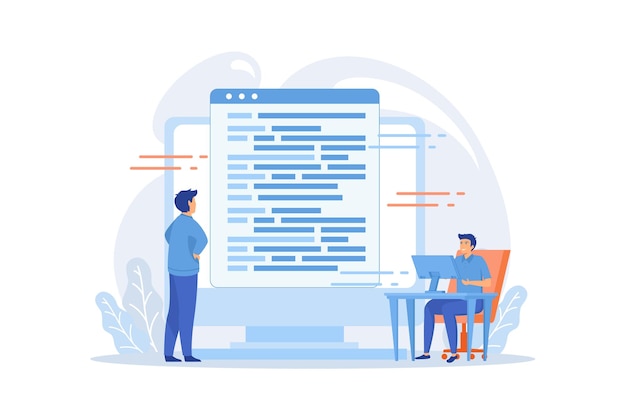 Vektor codierung und website-entwicklung. technischer support. programmiertechnik. programmierer, webentwickler,