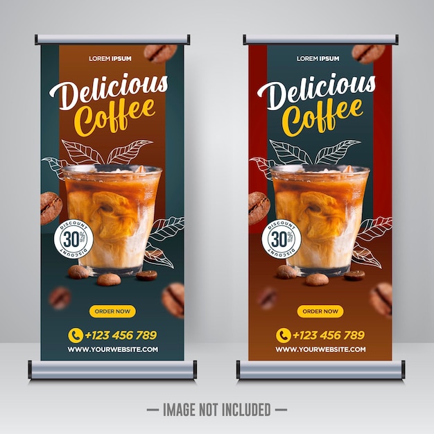 Coffee shop rollup- oder x-banner-designvorlage