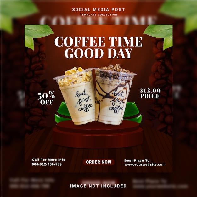 Coffee time guten tag einzigartiges anzeigenkonzept social media post instagram banner vorlage
