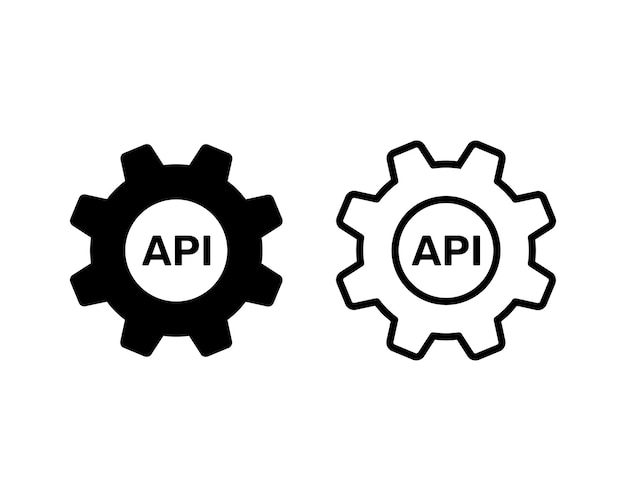 Cogwheel-Symbol mit API-Zeichen und isolierten Vektorpiktogramm der Webanwendung