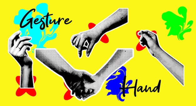 Collage-Halbton-Handgestur-freier Vektor