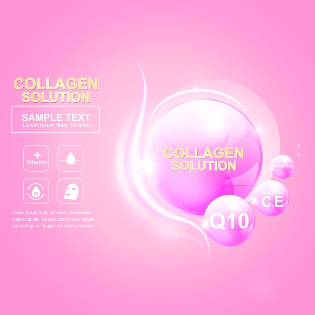 Vektor collagen oder serum pink ball und light effect vector repair skin für hautpflegeprodukte