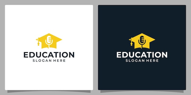 College Graduate Cap Campus Education Logo-Design und Mikrofon-Logo-Vektor-Illustration-Grafik-Design