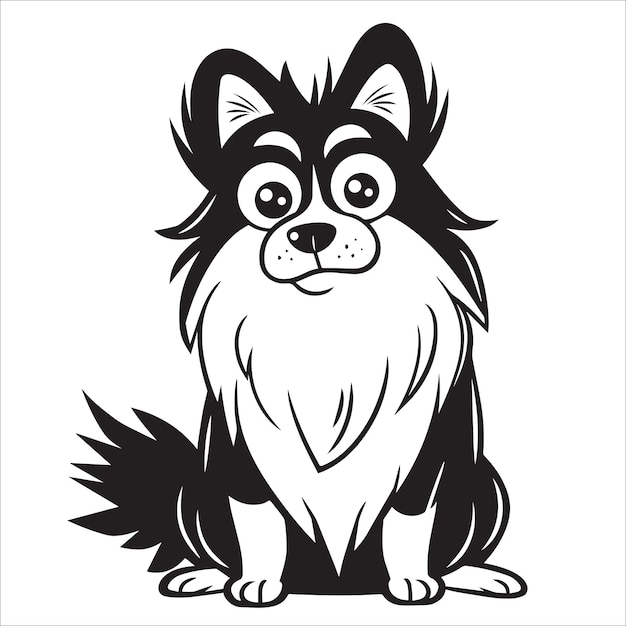 Collie Dog ist eine sitzende Vektorillustration in Schwarz-Weiß