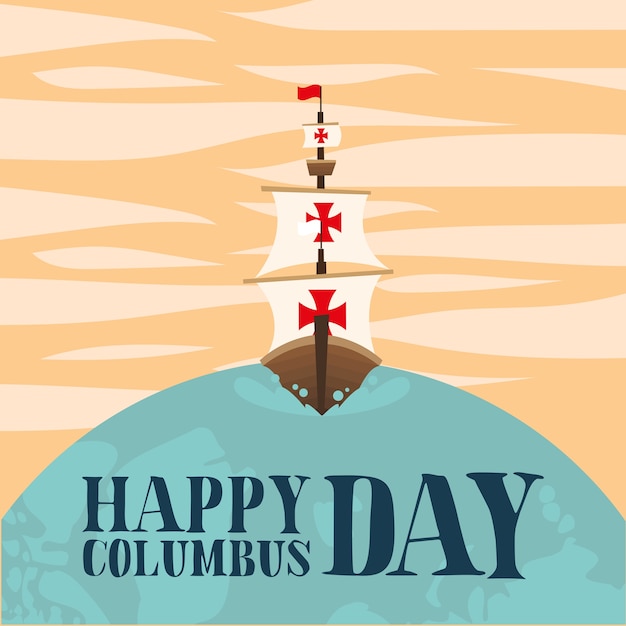 Columbus-schiff auf weltdesign des glücklichen columbus-tages amerika und des entdeckungsthemas