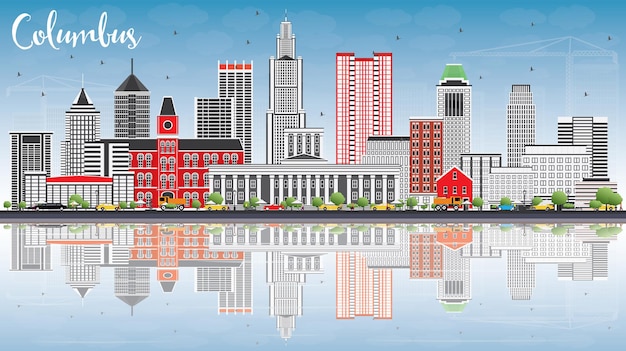 Columbus-skyline mit grauen gebäuden, blauem himmel und reflexionen. vektor-illustration. geschäftsreise- und tourismuskonzept mit moderner architektur. bild für präsentationsbanner-plakat und website.