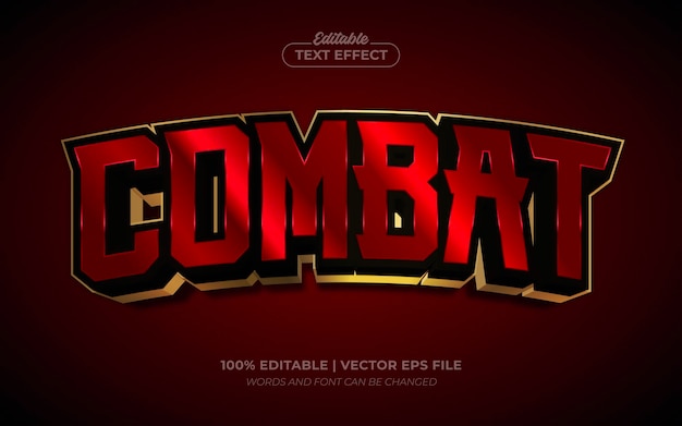 Combat 3d Red Gold redigierbare Text-Effekt-Vorlage-Stil-Premium-Vektor