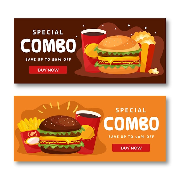 Vektor combo bietet fast-food-banner-sammlung