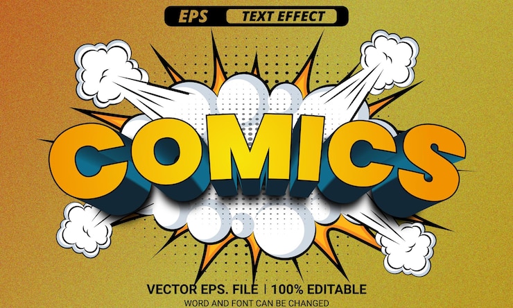 Vektor comic 3d bearbeitbarer texteffekt bucheinbandvektor