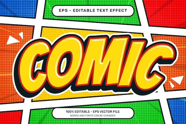 Vektor comic 3d-text-effekt und bearbeitbarer texteffekt mit comic-retro-stil-design