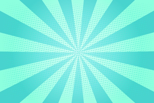 Comic-Cyan-Hintergrund mit flachem Burst- und Halbtoneffekt für Cartoon