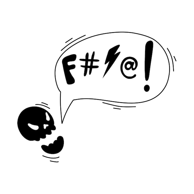 Comic-sprechblase mit flüchen totenkopf schimpfwort doodle handgezeichnete sprechblase mit schimpfwort